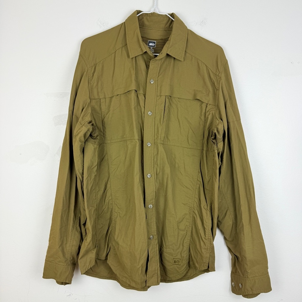 REI Olive Green Lightweight Hiking Outdoors Athletic Button-Up Shirt